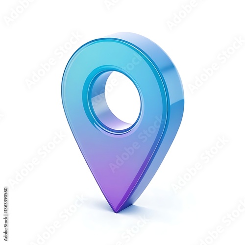 A vibrant, glossy location marker pin showing a journey's beginning with cool blue to warm purple gradient