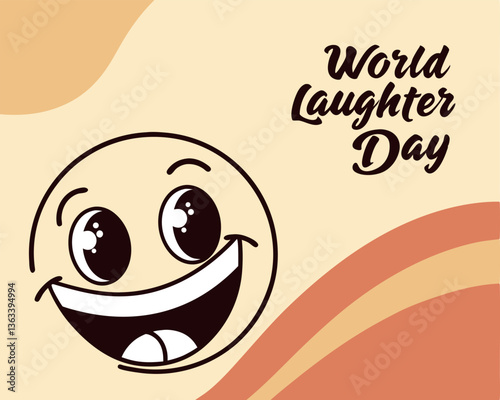 Celebrate World Laughter Day with this charming line art smiley face illustration on a soft background.