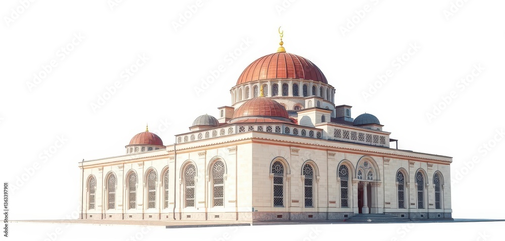 Fototapeta premium Isolated Aziziye Mosque, Konya, against white background, ottoman, history