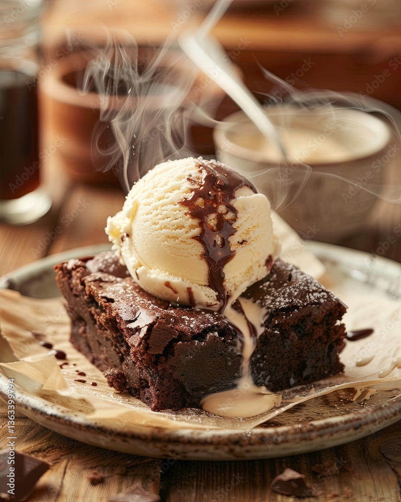 Hot Fudge Brownie with Vanilla Ice Cream and Chocolate Drizzle Hot Fudge Brownie with Vanilla Ice Cream and Chocolate Drizzle