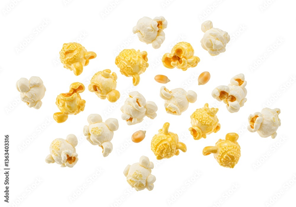 Fototapeta premium Popcorn Delight Kernels and Popped Corn on White Background