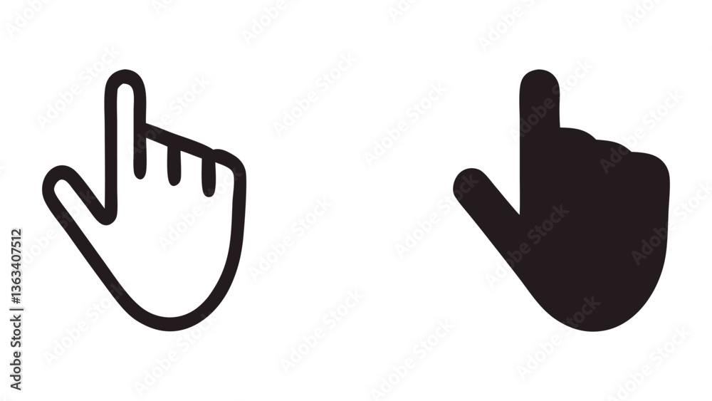 Clicking Hand Gesture Icons – Solid & Outline Finger Tap Symbols for UI Design Clicking Hand Gesture Icons – Solid & Outline Finger Tap Symbols for UI Design