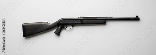 A modern semi-automatic tactical shotgun centered on a white background. Modern weapons situated on a light background