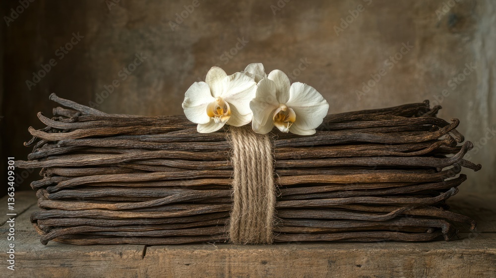 Fototapeta premium Vanilla pods and orchids