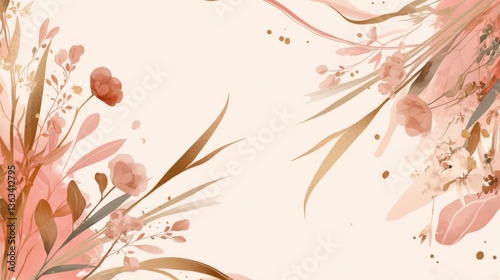  Luxury Abstract Botanical Pink Background with Gold Glitter – Elegant Watercolor Floral Design