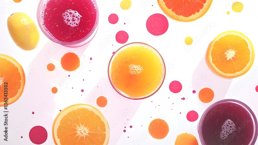 A colorful array of freshly squeezed juices and citrus fruits, showcasing vibrant colors and refreshing zest. A colorful array of freshly squeezed juices and citrus fruits, showcasing vibrant colors and refreshing zest.