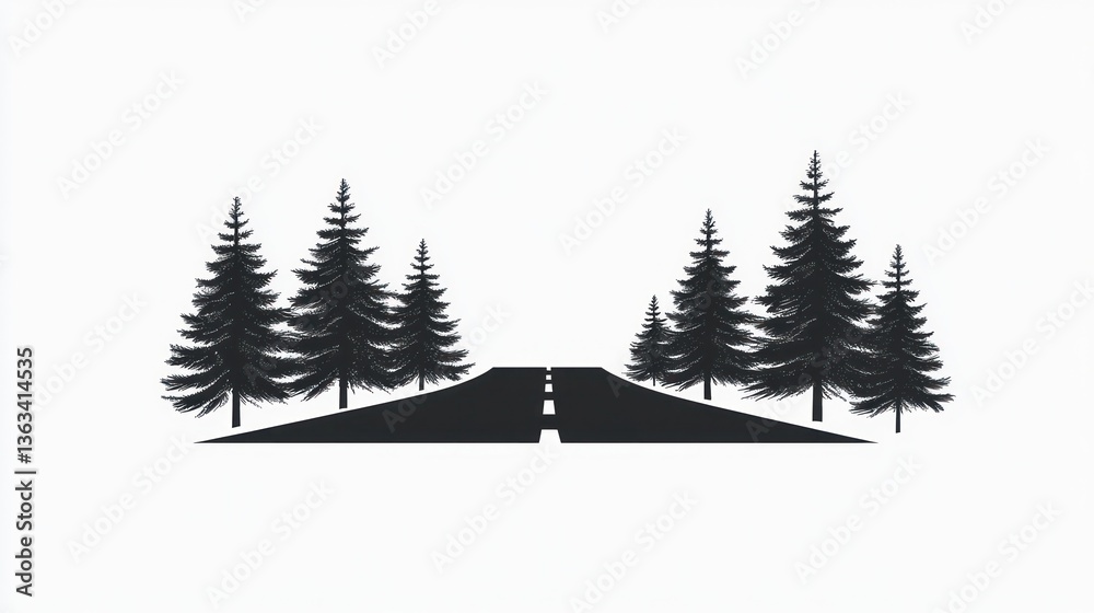 Fototapeta premium Road through pine forest, nature journey