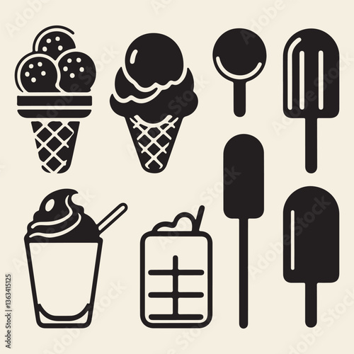 Set of Doodle Icons Featuring Ice Cream.