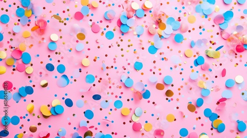 Colorful celebration background with party confetti on pink back. Colorful celebration background with party confetti on pink back. Abstract colors half tone polka dots textured cover background