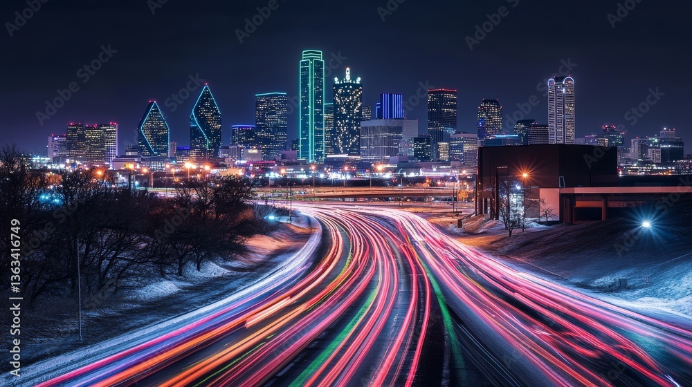 Fototapeta premium Vibrant city nights lively streets neon lights modern skyline