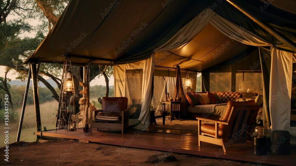 Fototapeta premium A photo of a luxury safari tent in the African wilder