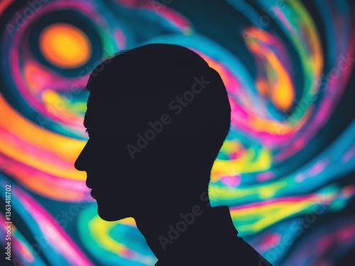 Silhouette person head colorful abstract design shape a dark.