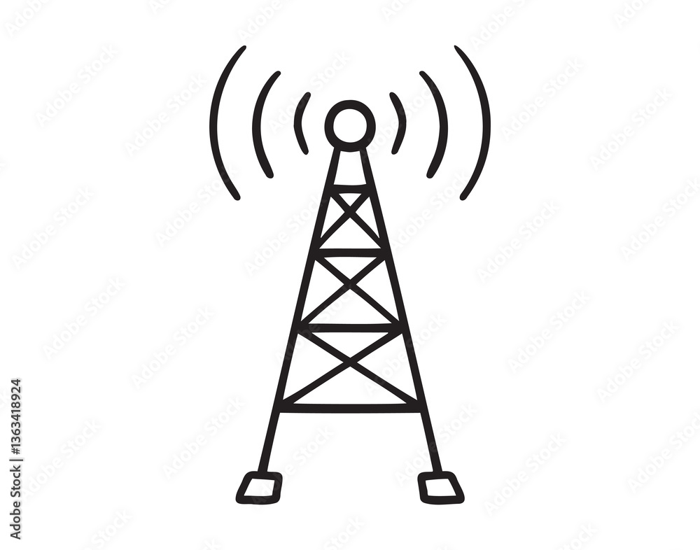 TV tower doodle hand drawn icon. Outline drawing TV tower line clipart symbol TV tower doodle hand drawn icon. Outline drawing TV tower line clipart symbol