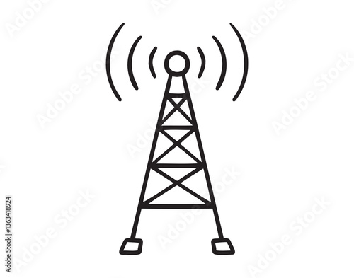 TV tower doodle hand drawn icon. Outline drawing TV tower line clipart symbol