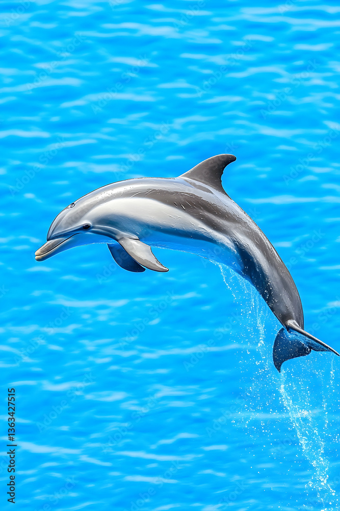 Fototapeta premium Striped dolphin leaping from vibrant blue ocean water