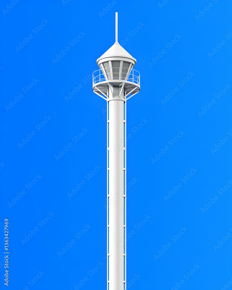 Tall white observation tower against a vibrant blue sky Tall white observation tower against a vibrant blue sky