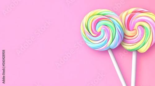 Vibrant Colorful Lollipop on Pink Background Cartoon Vector Illustration