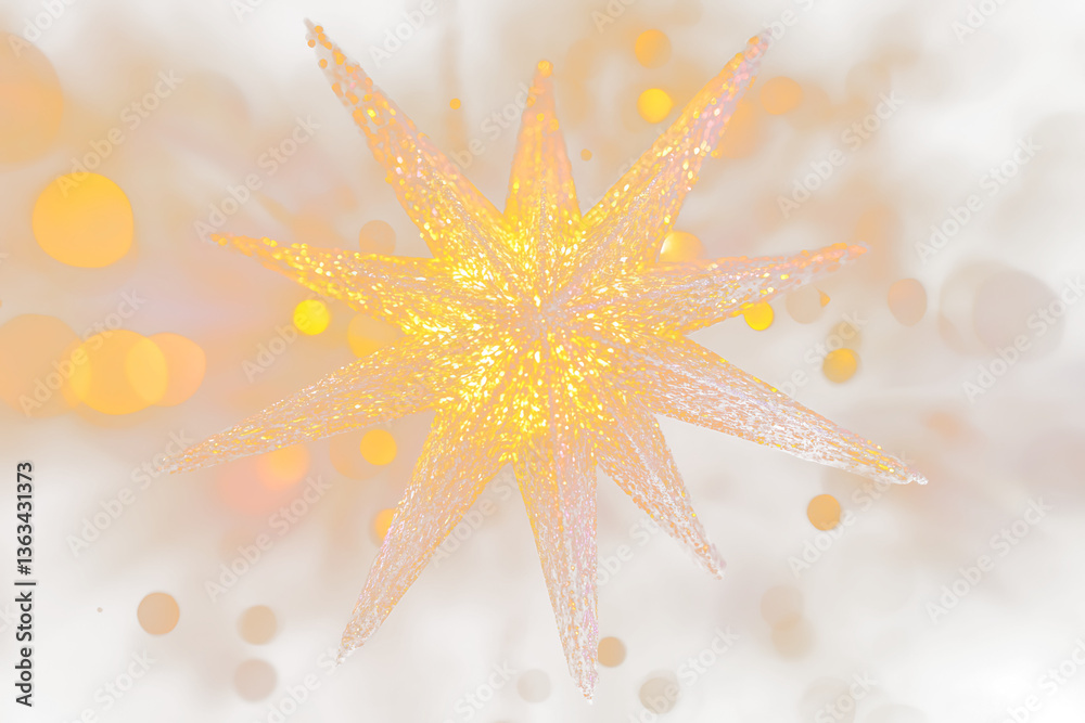 Glowing gold star Christmas ornament bokeh background. Glowing gold star Christmas ornament bokeh background.