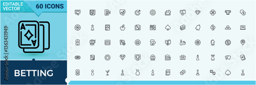 Casino modern icon. Includes thin line symbols dice, poker, card, gamble, gambling and more. Minimalist icons collection. Bet icon set. Conceptual pictogram and infographic.