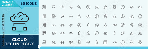 Cloud Computing modern icon set. Includes symbols for cloud, compute, internet, web, database and more. Minimal linear icons. Data line icon. Pixel perfect. Editable vector.