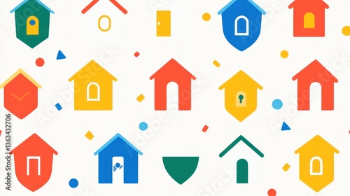 Colorful houses pattern, celebrating homeownership