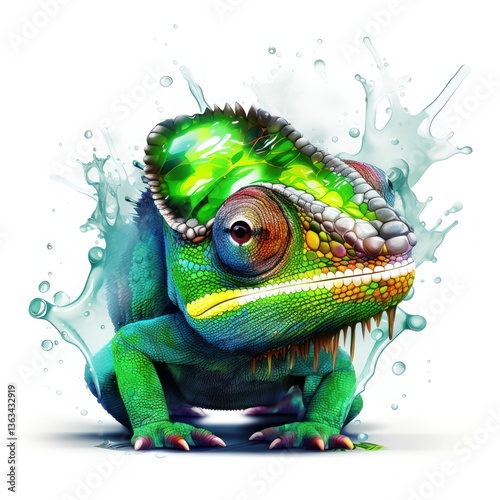 Green colored chameleon. Liquid colorful chameleon.