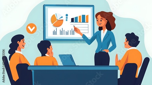 Professional female executive presenting data to team in a business meeting inside a car