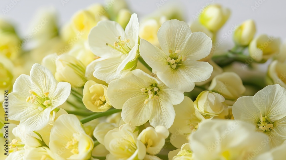 Obraz premium Close-up of fresh fennel flowers with delicate yellow petals and green stems, creating a minimalistic and soft aesthetic