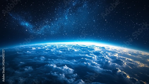A breathtaking view of Earth from space, showcasing a stunning celestial panorama.  The vibrant blues and deep blacks create a captivating image.
