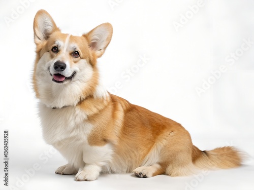 Adorable Pembroke Welsh Corgi Dog Sitting on White Background photo