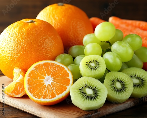 Fresh Fruits Display on Wooden Board