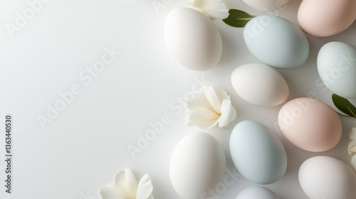 Beautifully arranged pastel eggs with delicate flowers for a festive spring celebration