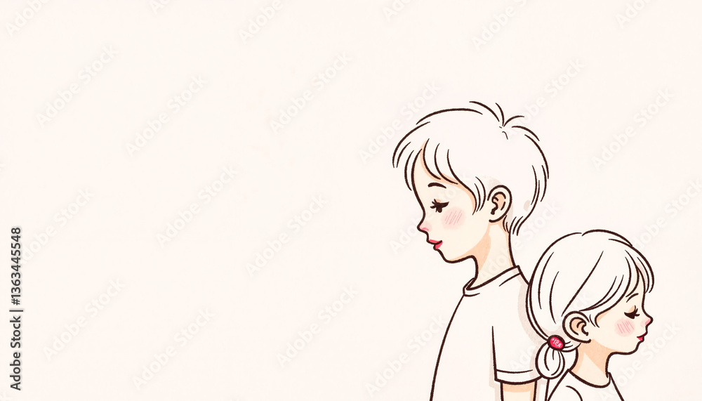 Young boy and girl in simplistic attire showing calm expressions, minimalism Young boy and girl in simplistic attire showing calm expressions, minimalism