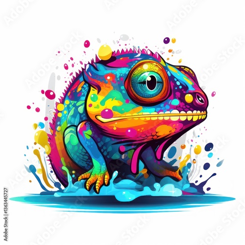 Abstract colored chameleon. Liquid colorful splashes. White background.