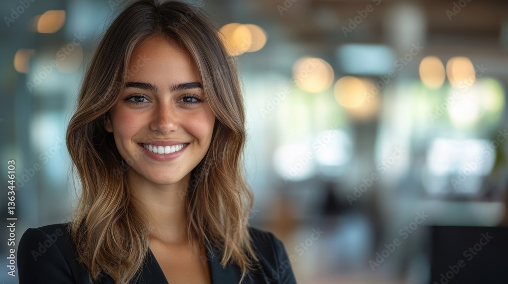 Smiling young caucasian female in office setting
