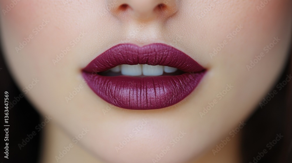 Obraz premium Close-up of young caucasian female with bold burgundy lipstick