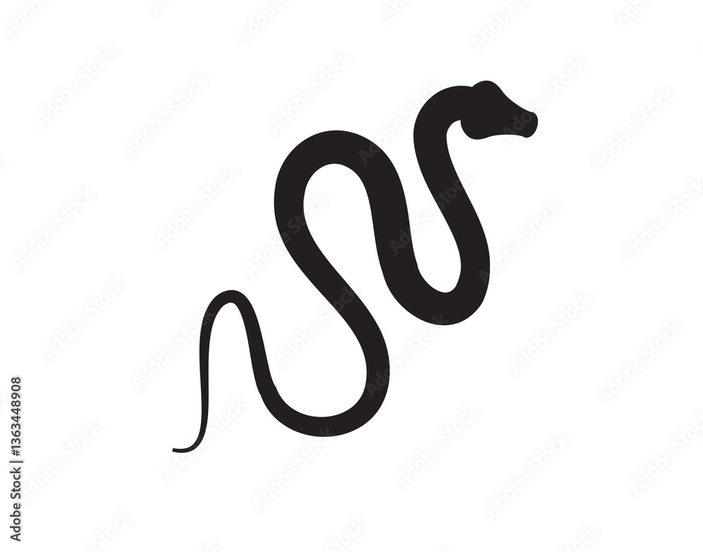 Black silhouette snake icon. Isolated snake symbol on white background. Abstract snake sign Black silhouette snake icon. Isolated snake symbol on white background. Abstract snake sign