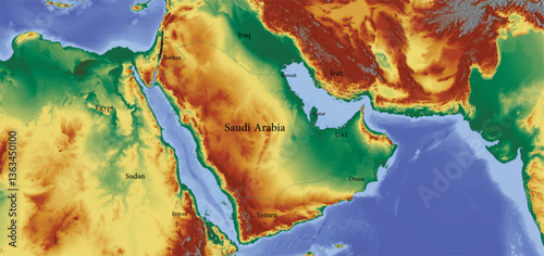 Map of Saudi Arabia, geographical features

