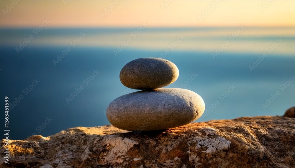 Smooth pebble balanced on the edge of a cliff with a blurred background Smooth pebble balanced on the edge of a cliff with a blurred background