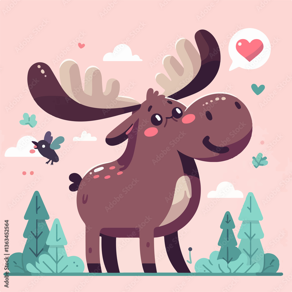 Fototapeta premium a moose in winter in Mountains ILLUSTRATION