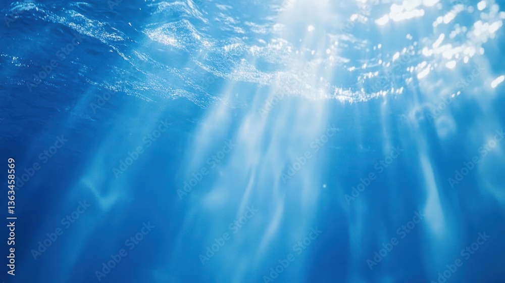 Sunlight beams underwater ocean Sunlight beams underwater ocean