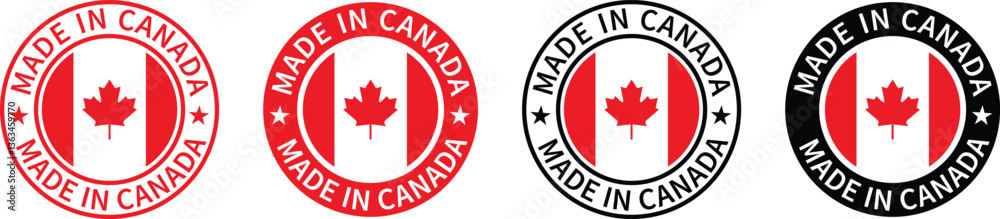 Made in canada stamp.Made in the canada labels, made in the canada logo, canada flag, canadian product emblem vector. Made in canada stamp.Made in the canada labels, made in the canada logo, canada flag, canadian product emblem vector.