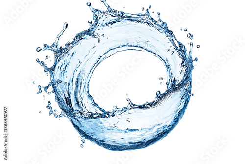 Circular Water Splash on Transparent Background, PNG