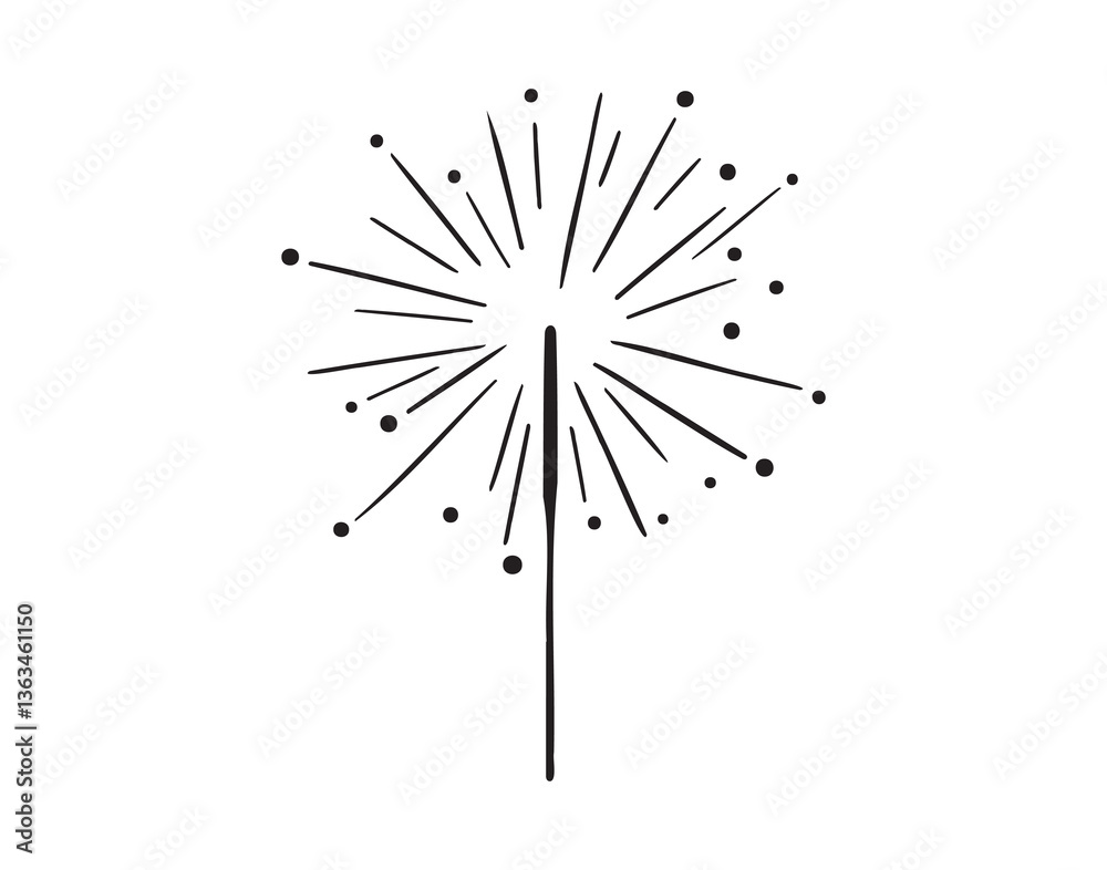 Fototapeta premium sparkling bengal fire icon doodle hand drawn. Outline drawing sparkling bengal fire line clipart symbol
