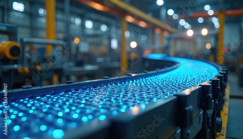 Wallpaper Mural AI model analyzing conveyor belt, predicting wear patterns. Smart industrial automation technology, process optimization. Efficient maintenance, diagnostic, automation, dependability. AI-driven Torontodigital.ca