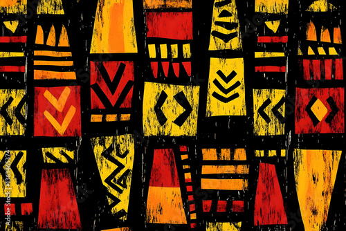 African inspired geometric shapes on a black background