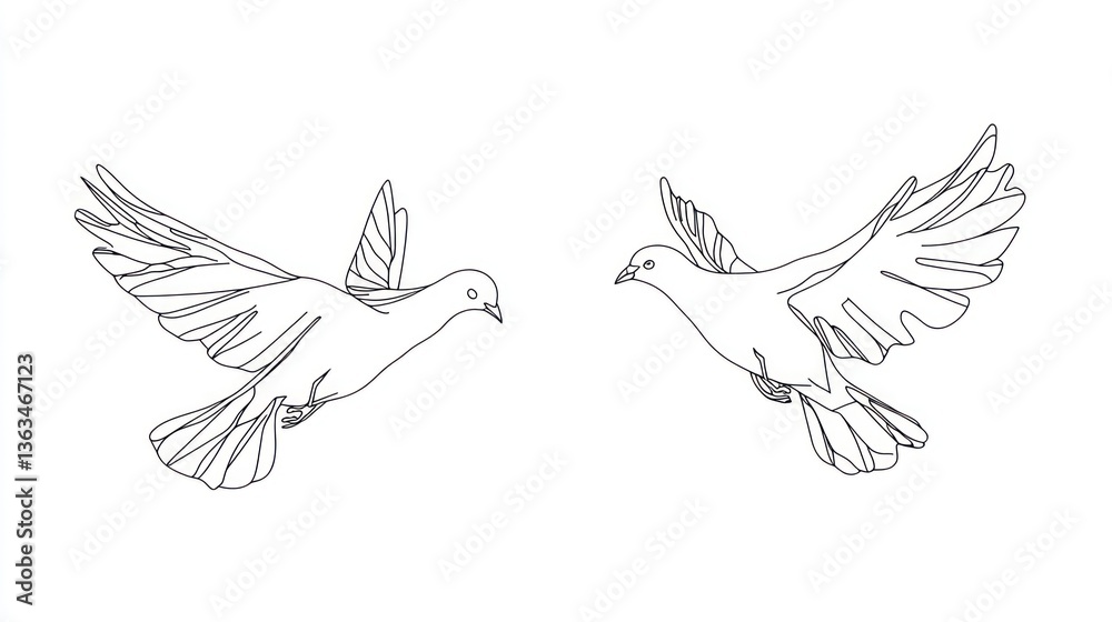 Fototapeta premium Two Birds in Flight, Line Art Design