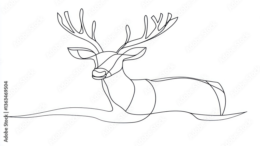 Fototapeta premium One-line drawing of a deer resting