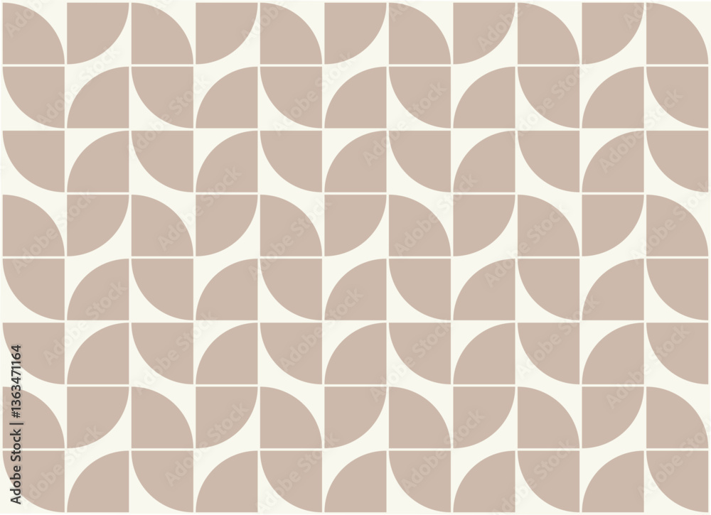 Seamless mid century modern geometric leaves pattern in beige and pastel pink. Graphical illustration for a unique wall decor, textiles and interior design.