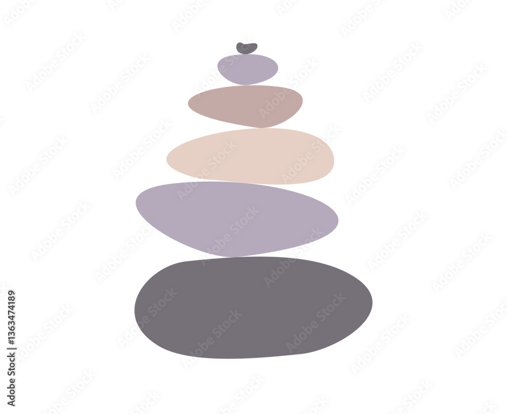 Meditation balance stone pyramid. Stacked pebbles pastel colors object vector illustration isolated white background. Meditation balance stone pyramid. Stacked pebbles pastel colors object vector illustration isolated white background.